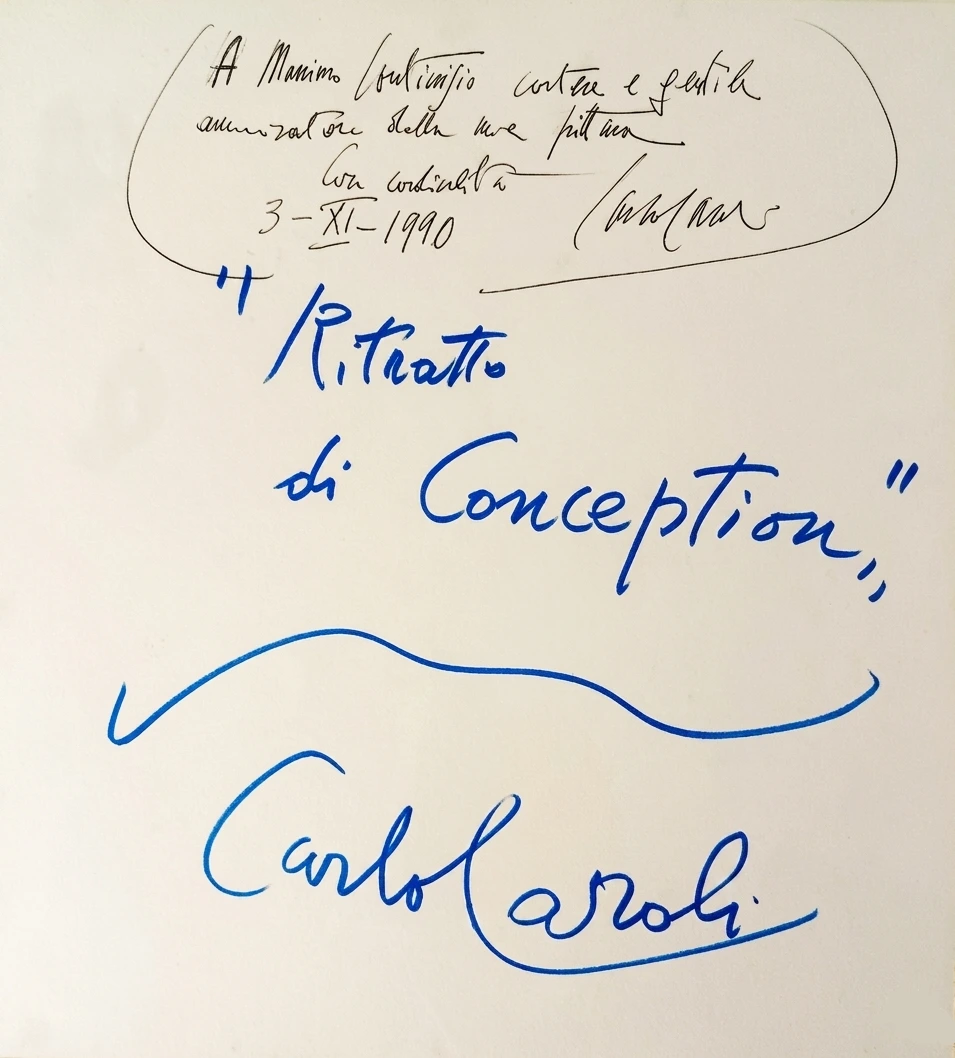 Carlo Caroli, opera con dedica a Massimo Continisio, retro
